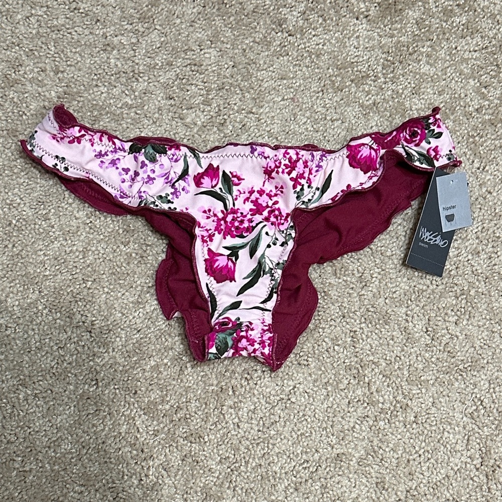 Mossimo Floral Pink & Burgundy Bikini Bottom